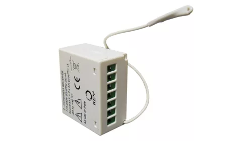 2 csatornás miniatürizált rádiós vevő a napellenzők, redőnyök és lámpák rádió- és vezetékes vezérléséhez (KEY-RX2H)