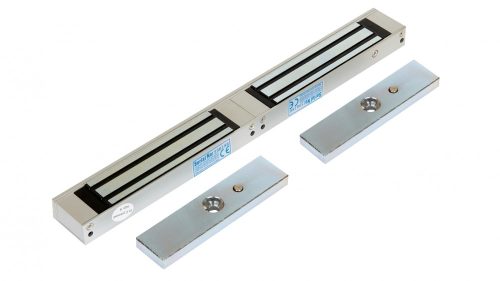 Rátét dupla síkmágnes, 2x180kg tartóerő, 24Vdc, 420x40x21mm, visszajelző LED, kétszárnyas ajtókhoz (ZOA-180D)