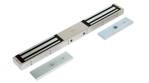 Rátét dupla síkmágnes, 2x280kg tartóerő, 12/24Vdc, 500x53x27mm, visszajelző LED, kétszárnyas ajtókhoz (ZOA-280D)